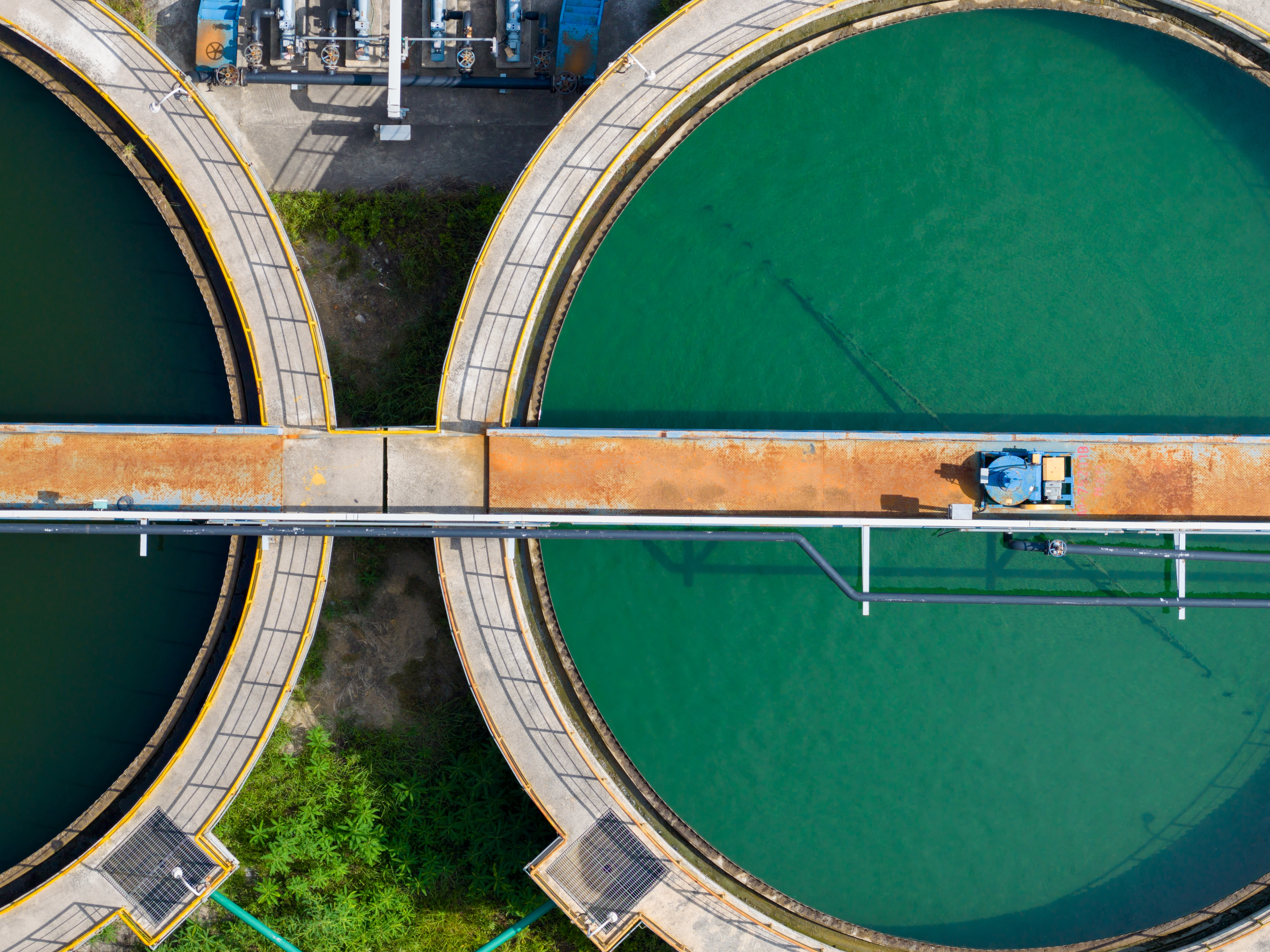 Aerial view of the chemical plant's wastewater treatment facility